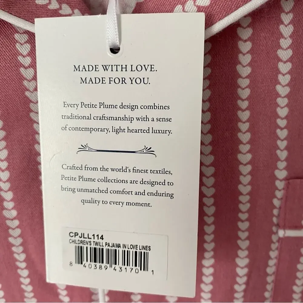 Petite Plume Twill Pajama Top Love Lines NWTs Girls Children’s size 14 Pink
